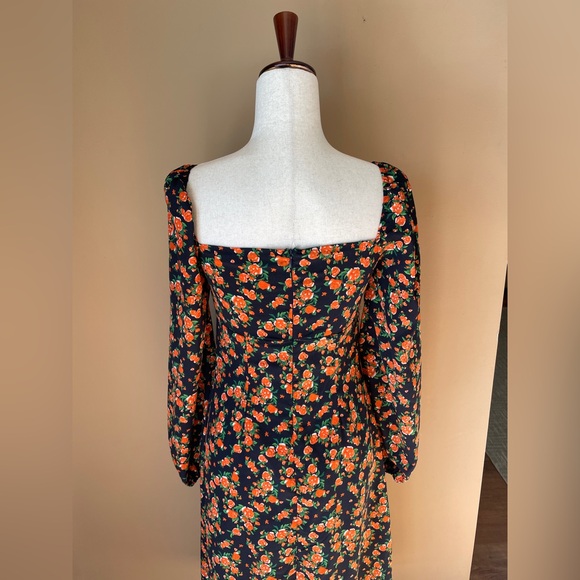 Missguided Milkmaid Dark Floral Dress Size 4 Sweetheart Neckline Slit Puffy - Picture 3 of 12